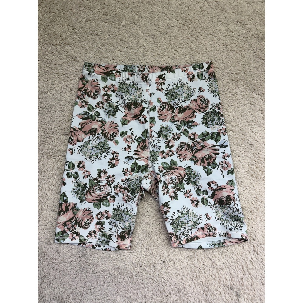 Levi's Bike Shorts Womens Medium White Pink Floral Stretch Flat Front Activewear